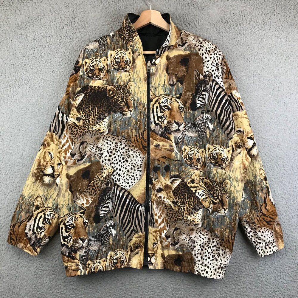 Vintage Huba Womens Safari Wild Animals Bomber Reversible Jacket Coat size XL